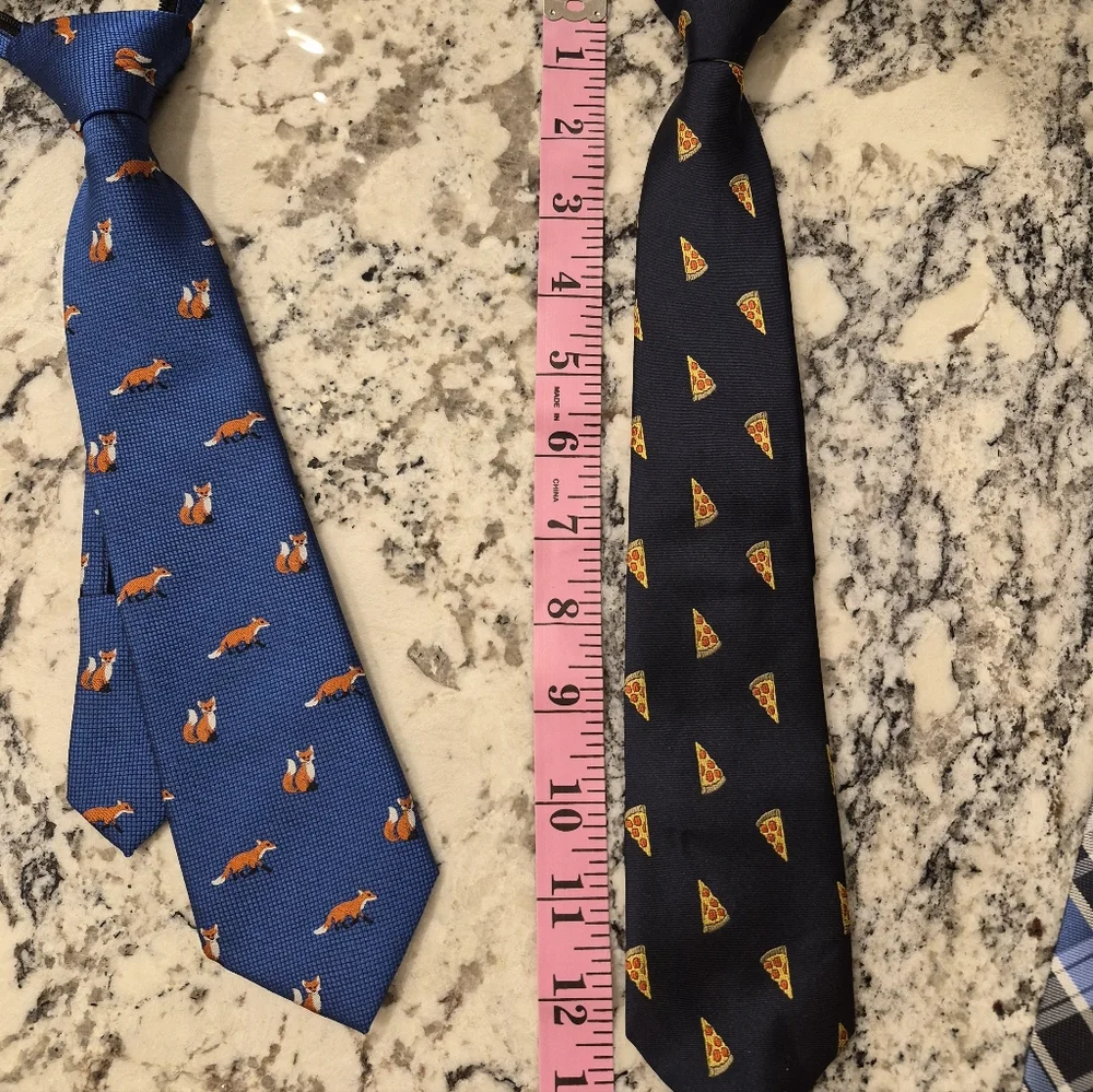 Lot of 2 BOYS Blue Fox and Navy Blue Pizza Novelty Ties